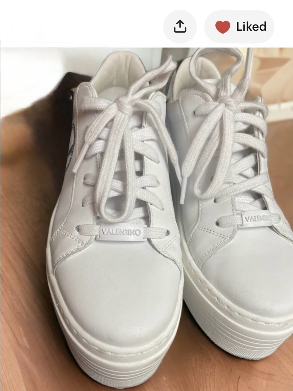 Valentino White Leather Platform Lace-Up Sneakers with Logo Tab